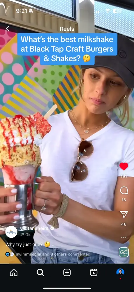Black Tap Craft Burgers Instagram reel managed by Swimm