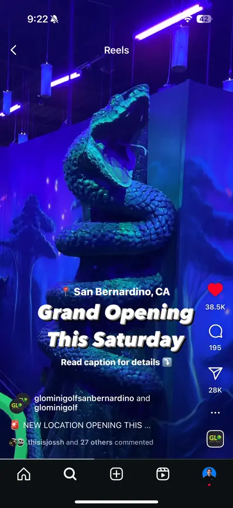 GLO Mini Golf grand opening reel, a managed account