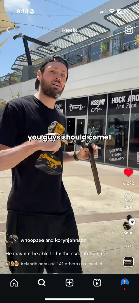 Whoop Axe Throwing Instagram reel managed by Swimm